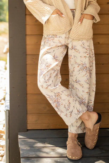 Floral Print Barrel Leg Pants