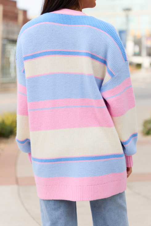 Pink And Blue Stripe Cardigan